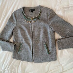 Elizabeth and James bedazzled party jacket - bling, gray, zipper jacket size M
